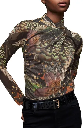 Tia Gene Print Mesh Turtleneck
