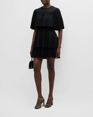 Pleated Short-Sleeve Day Dress