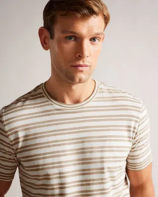 Short Sleeve Regular Fit Striped T-Shirt in Light Brown