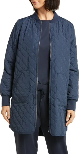 Longline Water Resistant Quilted Bomber Jacket