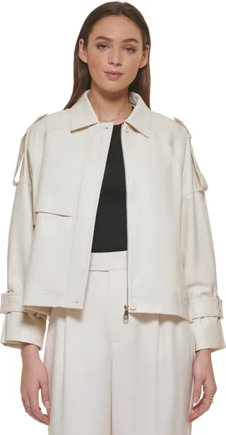 Dkny Women's Faux-Leather Oversized Trench Jacket