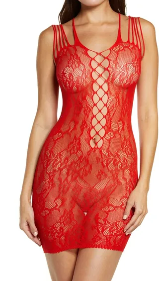 Faux Lace-Up Lace Chemise