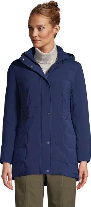 Lands' End Women's Tall Quilted Stretch Down Coat - Medium Tall - Deep Sea Navy
