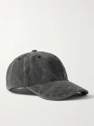 Leather-Trimmed Distressed Cotton-Canvas Baseball Cap