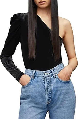 Allsaints Daphne Velvet One Shoulder Bodysuit
