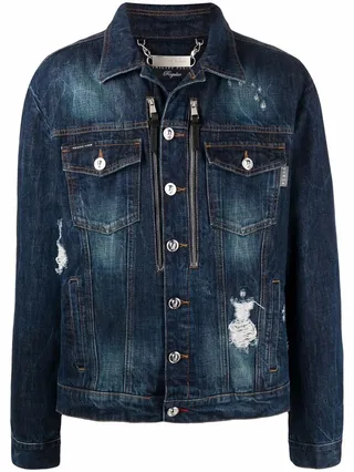Skull-embroidered denim jacket