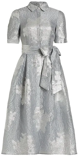 Platinum Jacquard Belted Cocktail Dress