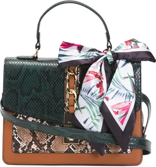 Cailla Top Handle Croc Shoulder Bag With Scarf