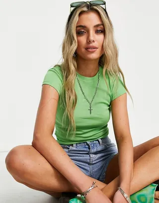 Topshop longline every day tee in green