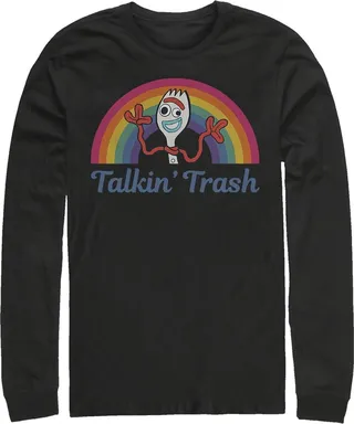 Men's Toy Story Forky Talkin' Trash Rainbow Long Sleeve Shirt - Black - Small