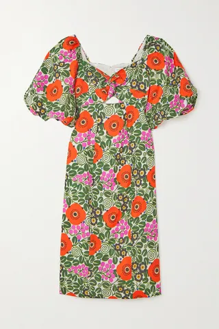 RHODE - Noa Cutout Floral-print Linen Midi Dress - Red