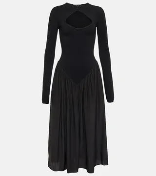 Cutout silk-trimmed midi dress