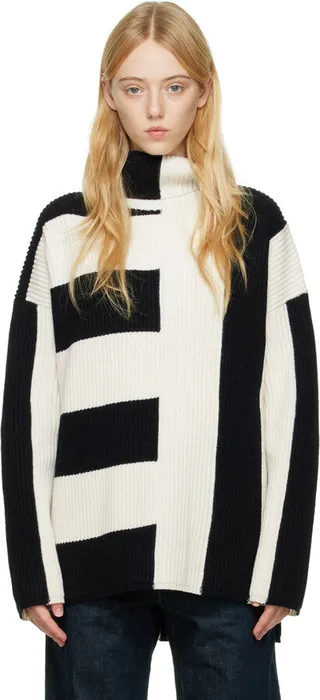 Joseph Black & White Graphic Turtleneck