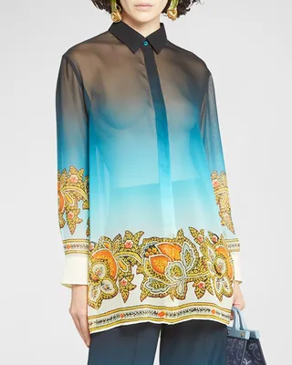 Ombre Printed Button-Front Blouse