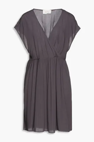 Wrap-effect twill mini dress