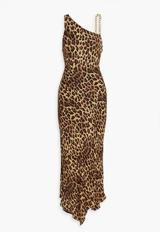 Harmony chain-embellished leopard-print satin midi dress