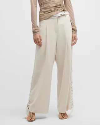 Humphrey Laced-Sides Wide-Leg Trousers