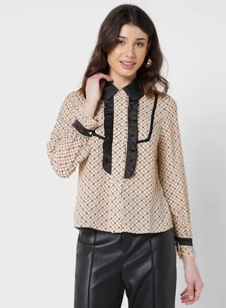 Contrast Ruffle Detail Shirt