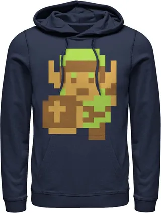 Men's Nintendo Legend of Zelda Pixel Link Pull Over Hoodie - Navy Blue - Large