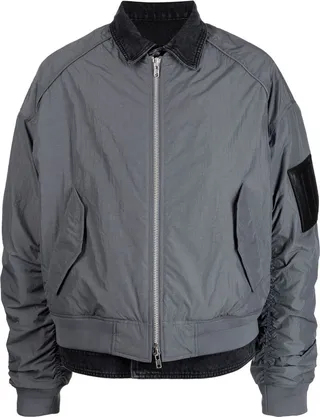 Denim-Patchwork Bomber Jacket