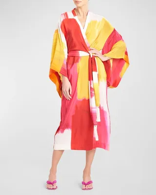 Bohol Printed Kimono-Sleeve Silk Robe