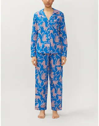 Womens Chango Blue And Pink Chango Monkey-print Cotton Pyjama set