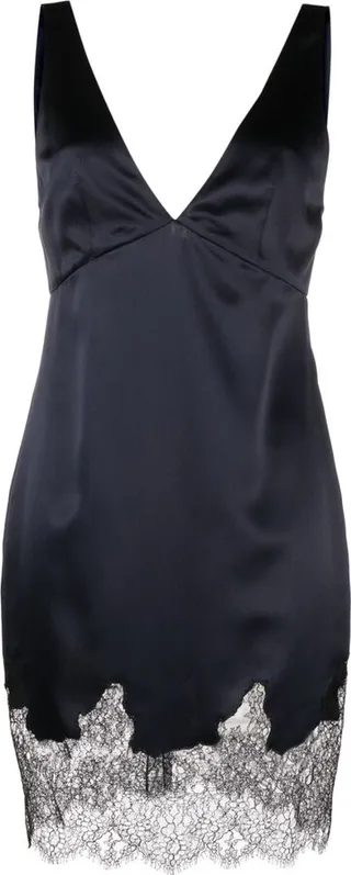 lace-trim V-neck minidress