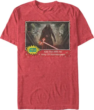 Men's Star Wars The Force Awakens Kylo Ren Stormtroopers Trading Card T-Shirt - Red Heather - Small