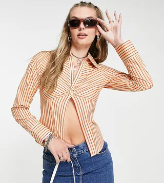 COLLUSION Y2K stripe fitted shirt with opening in multi
