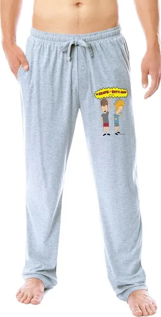 MTV Mens' Beavis and Butt-Head Characters Logo TV Show Sleep Pajama Pants (XL) Grey