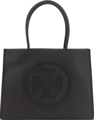 Leather handbag with embossed logo on the front