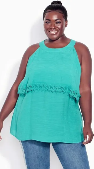 AVENUE | Women's Plus Size Hallie Halter Cold Shoulder Top - turquoise - 20W