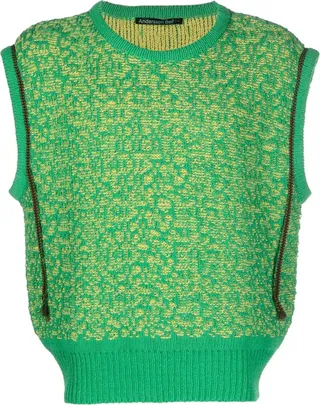 Green Textured Knitted Vest
