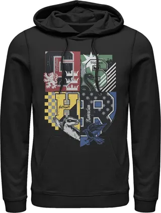 Men's Harry Potter House Crests Shield Pull Over Hoodie - Black - X Large