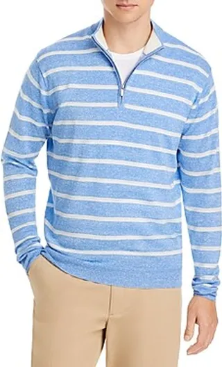 Peter Millar Long Bay Striped Quarter Zip Sweater