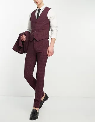 ASOS DESIGN skinny suit pants in burgundy gingham