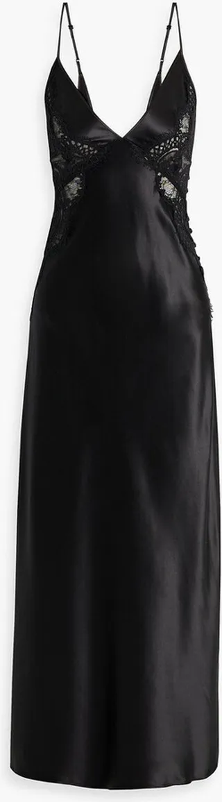 Corded lace-paneled silk-satin maxi slip dress
