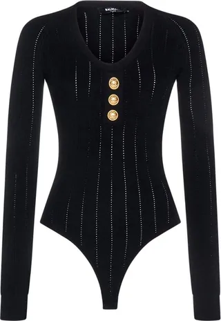 Balmain Button Embellished Fine Ribbed Bodysuit