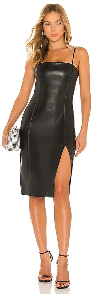Faux Leather Thin Strap Square Neck Dress