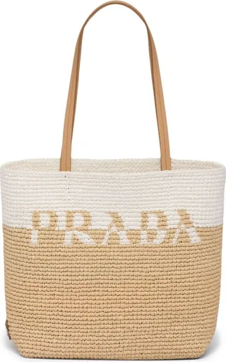 Logo-Woven Raffia Tote Bag
