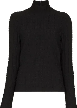 Black 4G Embroidered Turtleneck Top