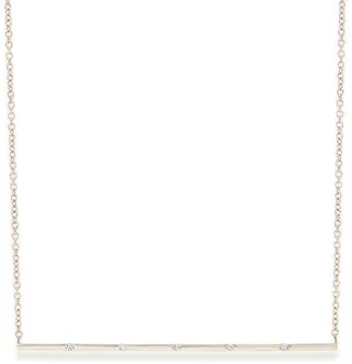Simple Diamond Long Bar Pendant Necklace (18k White Gold)