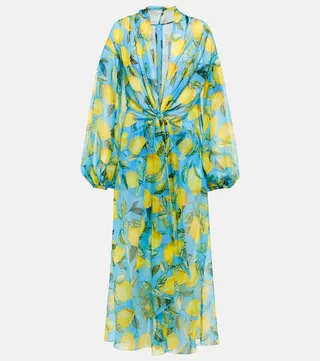 Printed silk chiffon midi dress