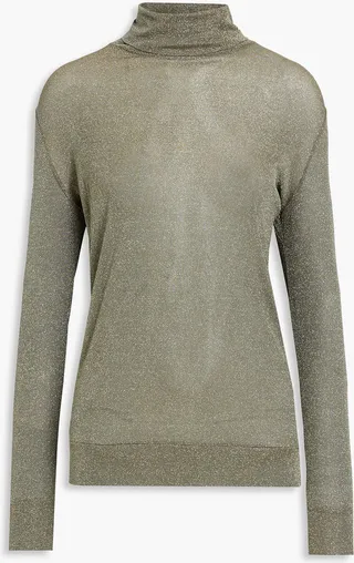 Metallic stretch-knit turtleneck sweater
