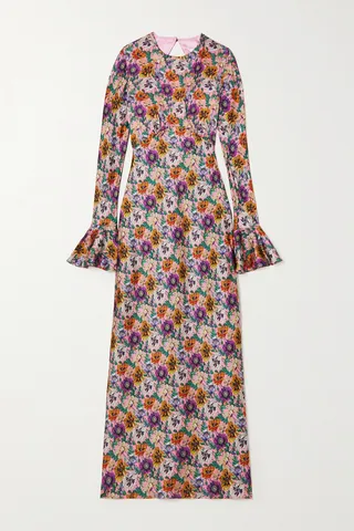 Les Rêveries - Open-back Floral-print Satin Midi Dress - Pink
