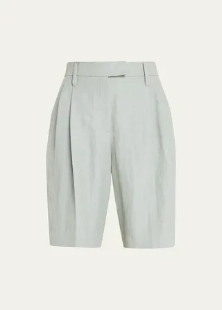 Linen Pleated Bermuda Shorts