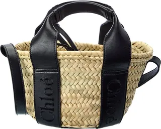 Chloé Sense Small Raffia & Leather Basket Tote