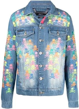 Embroidered-Skull Logo Denim Jacket