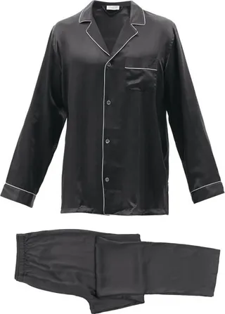 Logo-embroidered Piped Silk Pyjama Set