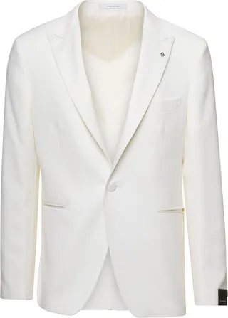 'bruce' White Single-breasted Jacket With Logo Charm In Wool Man